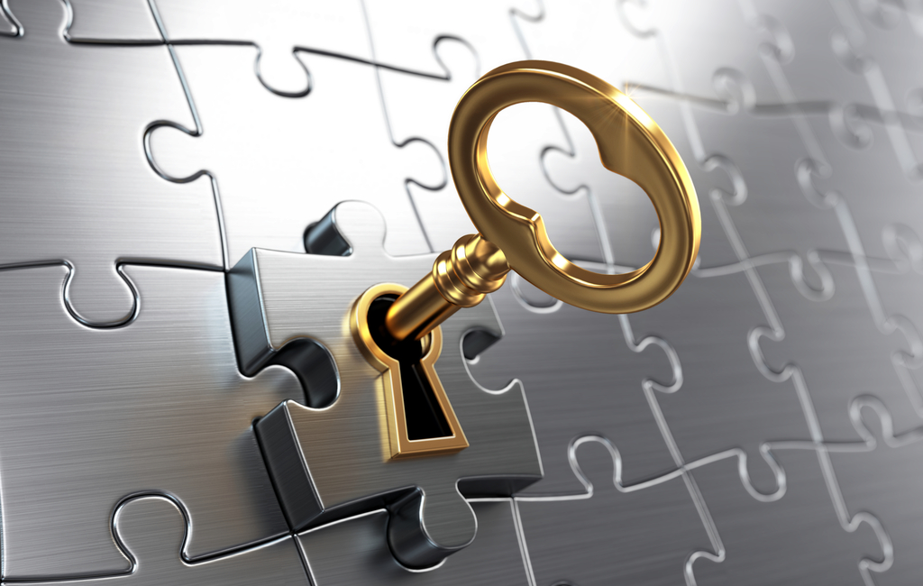A key unlocking a puzzle – representing a faith that works and unlocks blessings and opens doors