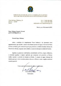La embajada de Brasil en Rusia agradece a la Universal por el apoyo al conductor Robson